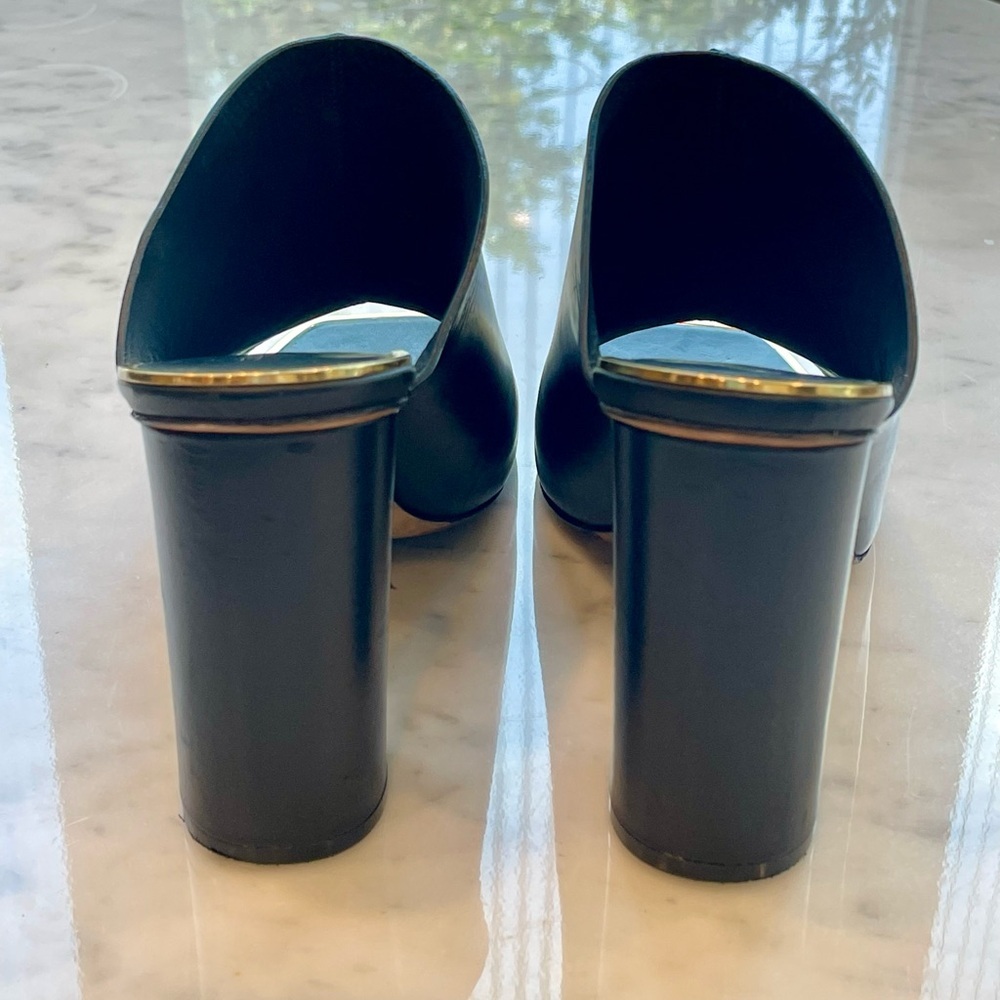 Celine Leather Slides, black w/gold trim, 4” block heel, EUC, 36.5 - Picture 6 of 14